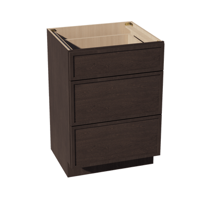 SM - VDB2421: Mocha Brown Slim Shaker 24"W x 34 - 1/2"H x 21"D 3 Drawers Vanity Base Cabinets - NextCabinets