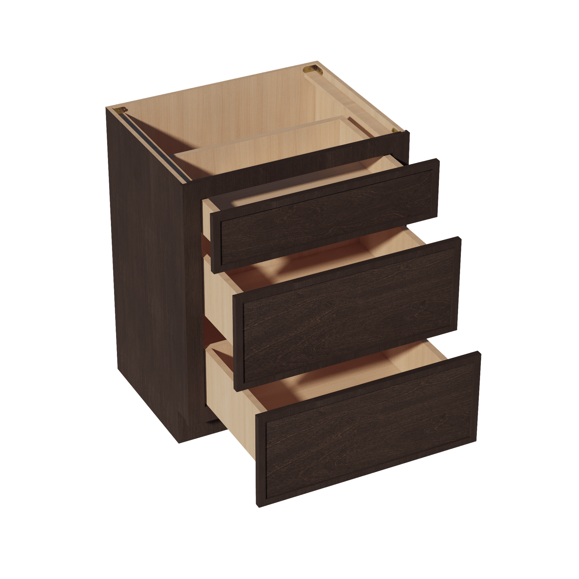 SM - VDB2721: Mocha Brown Slim Shaker 27"W x 34 - 1/2"H x 21"D 3 Drawers Vanity Base Cabinets - NextCabinets