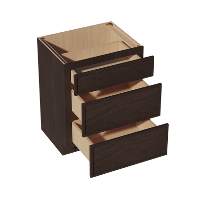 SM - VDB2721: Mocha Brown Slim Shaker 27"W x 34 - 1/2"H x 21"D 3 Drawers Vanity Base Cabinets - NextCabinets