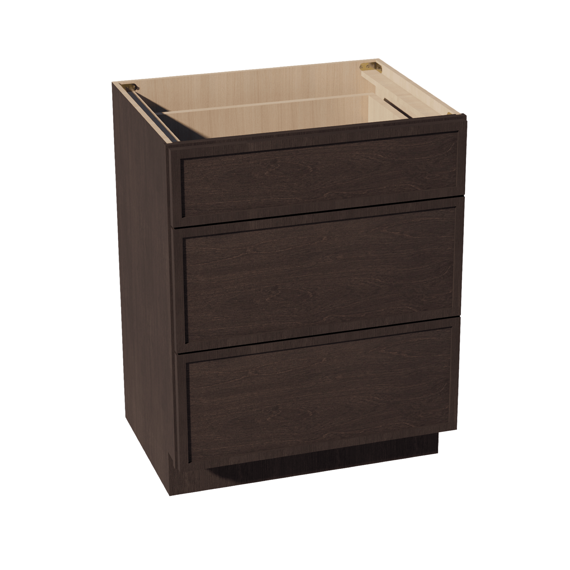 SM - VDB2721: Mocha Brown Slim Shaker 27"W x 34 - 1/2"H x 21"D 3 Drawers Vanity Base Cabinets - NextCabinets