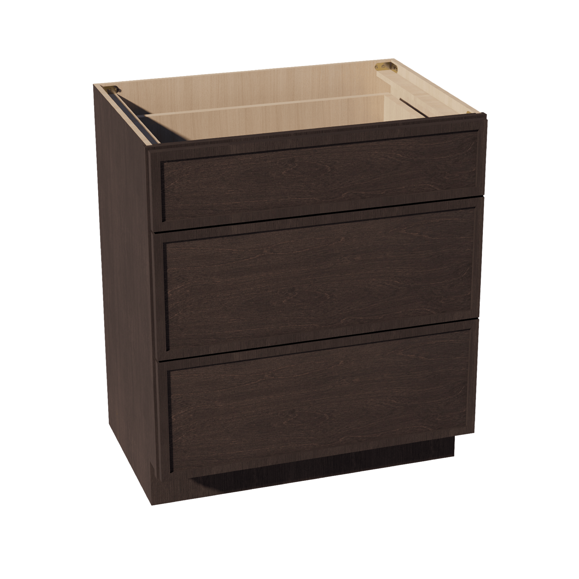 SM - VDB3021: Mocha Brown Slim Shaker 30"W x 34 - 1/2"H x 21"D 3 Drawers Vanity Base Cabinets - NextCabinets