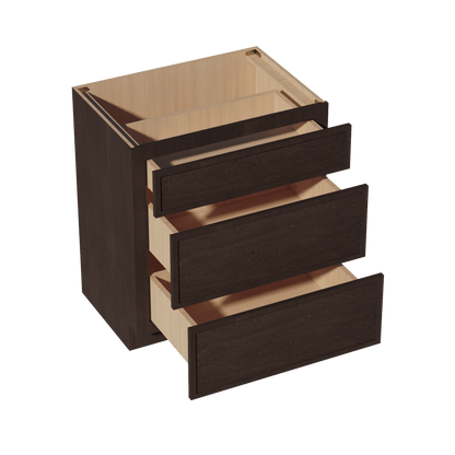 SM - VDB3021: Mocha Brown Slim Shaker 30"W x 34 - 1/2"H x 21"D 3 Drawers Vanity Base Cabinets - NextCabinets