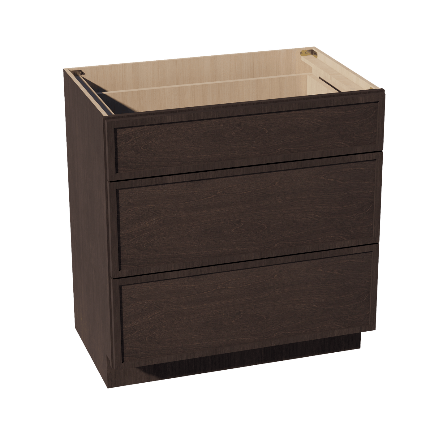 SM - VDB3321: Mocha Brown Slim Shaker 33"W x 34 - 1/2"H x 21"D 3 Drawers Vanity Base Cabinets - NextCabinets