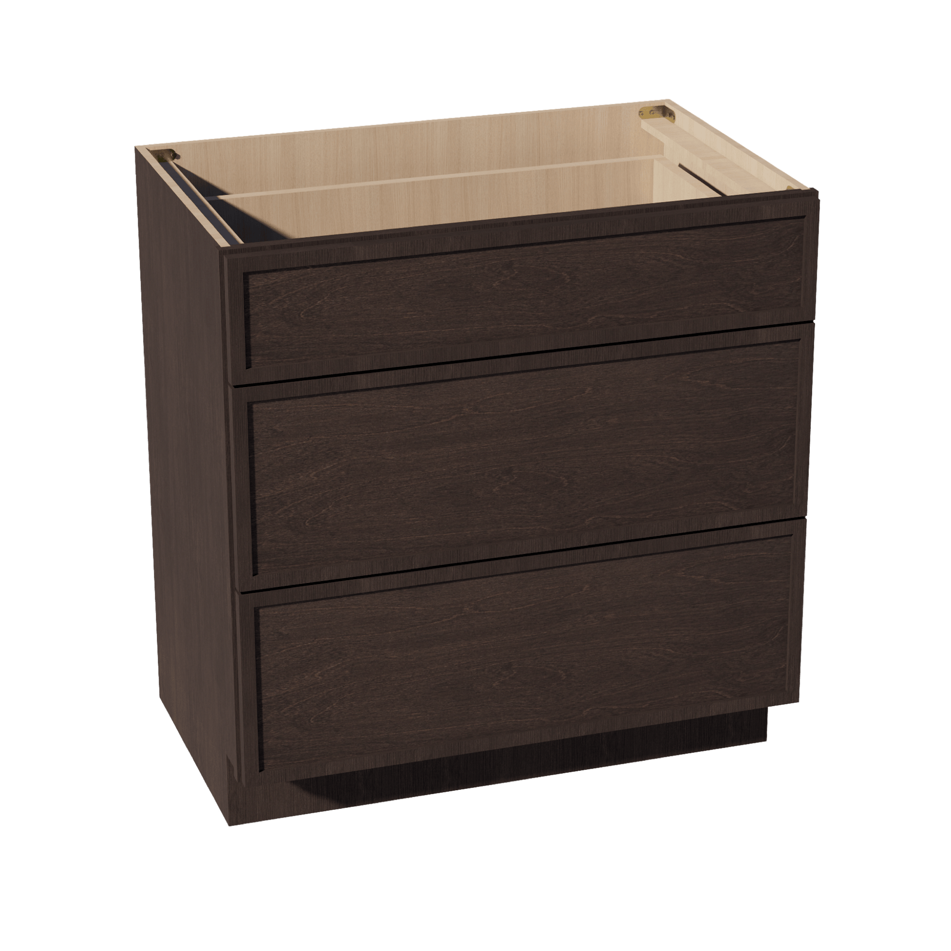SM - VDB3321: Mocha Brown Slim Shaker 33"W x 34 - 1/2"H x 21"D 3 Drawers Vanity Base Cabinets - NextCabinets