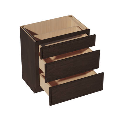 SM - VDB3321: Mocha Brown Slim Shaker 33"W x 34 - 1/2"H x 21"D 3 Drawers Vanity Base Cabinets - NextCabinets