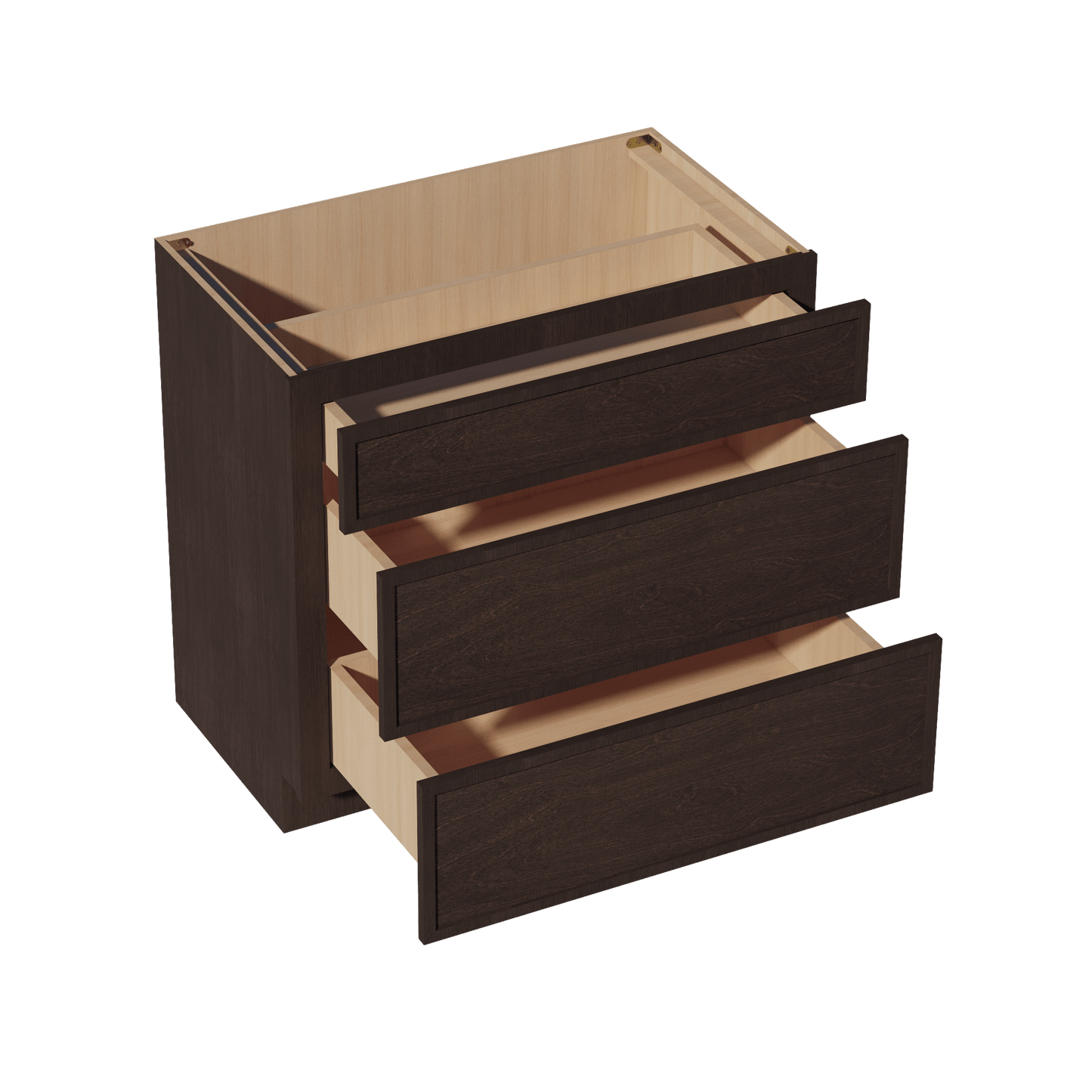 SM - VDB3621: Mocha Brown Slim Shaker 36"W x 34 - 1/2"H x 21"D 3 Drawers Vanity Base Cabinets - NextCabinets