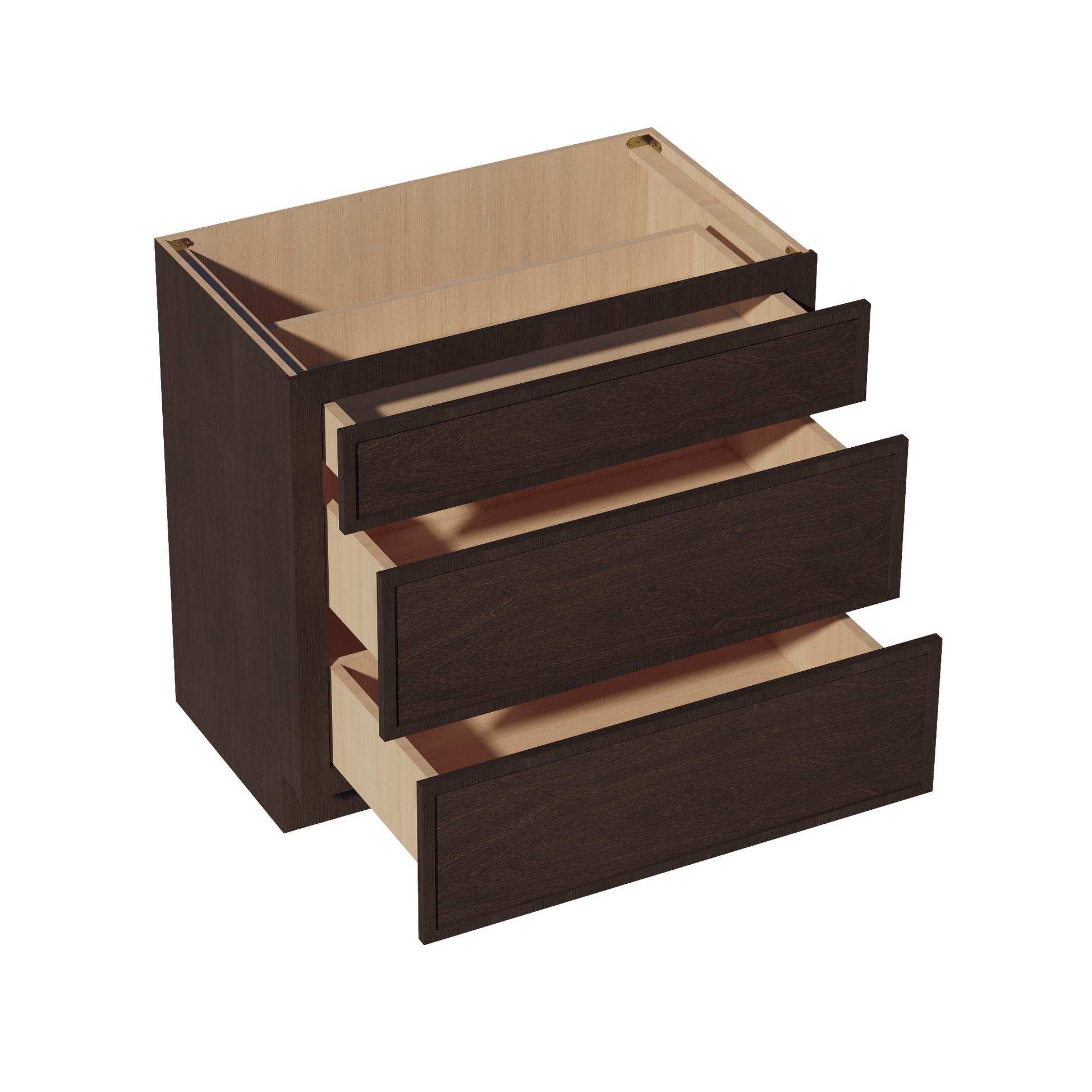 SM - VDB3621: Mocha Brown Slim Shaker 36"W x 34 - 1/2"H x 21"D 3 Drawers Vanity Base Cabinets - NextCabinets