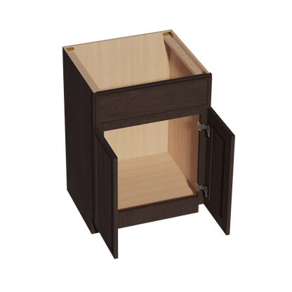 SM - VSB2421: Mocha Brown Slim Shaker 24"W x 34 - 1/2"H x 21"D 2 Doors & 1 False Drawer Vanity Sink Base Cabinets - NextCabinets