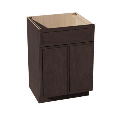 SM - VSB2421: Mocha Brown Slim Shaker 24"W x 34 - 1/2"H x 21"D 2 Doors & 1 False Drawer Vanity Sink Base Cabinets - NextCabinets