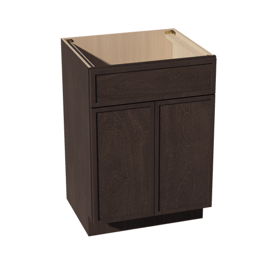 SM - VSB2421: Mocha Brown Slim Shaker 24"W x 34 - 1/2"H x 21"D 2 Doors & 1 False Drawer Vanity Sink Base Cabinets - NextCabinets