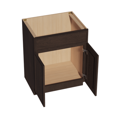 SM - VSB2721: Mocha Brown Slim Shaker 27"W x 34 - 1/2"H x 21"D 2 Doors & 1 False Drawer Vanity Sink Base Cabinets - NextCabinets