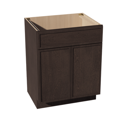 SM - VSB2721: Mocha Brown Slim Shaker 27"W x 34 - 1/2"H x 21"D 2 Doors & 1 False Drawer Vanity Sink Base Cabinets - NextCabinets