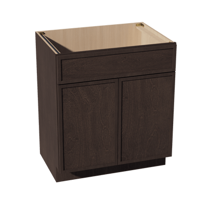SM - VSB3021: Mocha Brown Slim Shaker 30"W x 34 - 1/2"H x 21"D 2 Doors & 1 False Drawer Vanity Sink Base Cabinets - NextCabinets