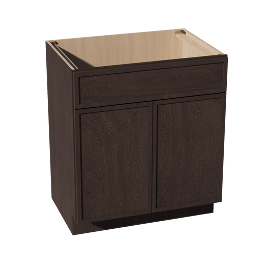 SM - VSB3021: Mocha Brown Slim Shaker 30"W x 34 - 1/2"H x 21"D 2 Doors & 1 False Drawer Vanity Sink Base Cabinets - NextCabinets