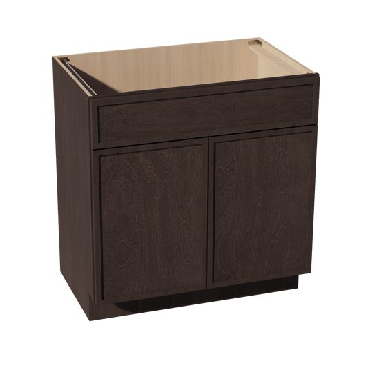 SM - VSB3321: Mocha Brown Slim Shaker 33"W x 34 - 1/2"H x 21"D 2 Doors & 1 False Drawer Vanity Sink Base Cabinets - NextCabinets