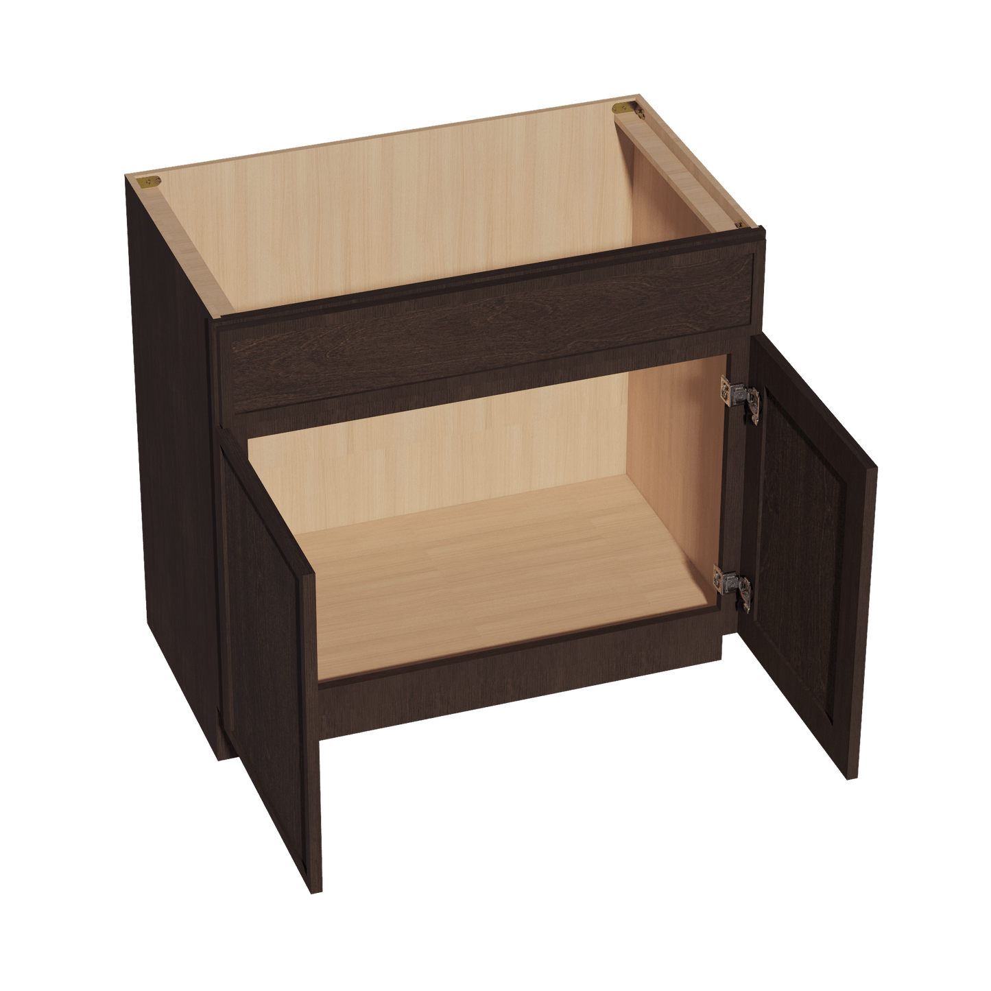 SM - VSB3621: Mocha Brown Slim Shaker 36"W x 34 - 1/2"H x 21"D 2 Doors & 1 False Drawer Vanity Sink Base Cabinets - NextCabinets