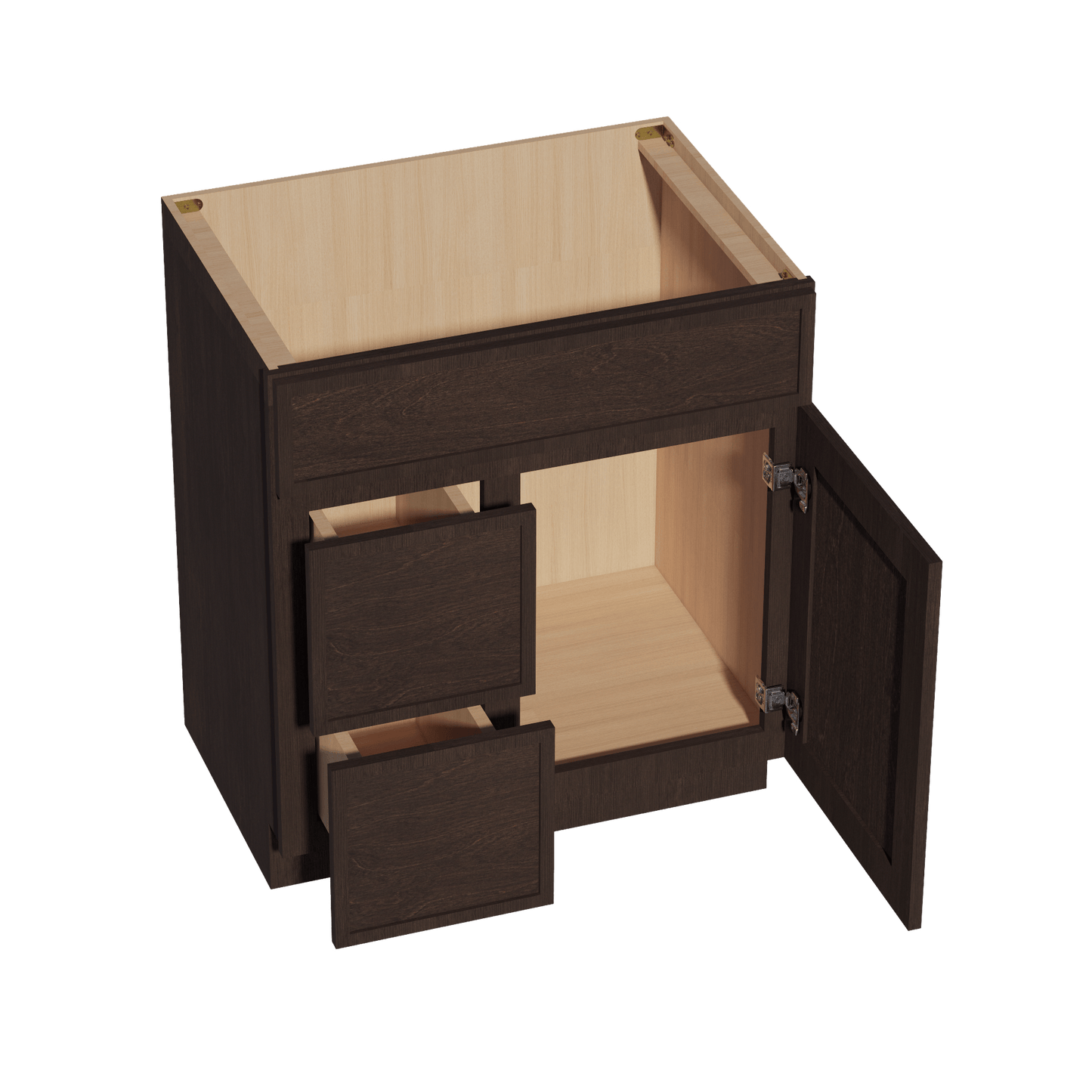 SM - VSD3021L: Mocha Brown Slim Shaker 30"W x 34 - 1/2"H x 21"D 1 Door & 2 Left Drawers Offset Vanity Sink Base Cabinets - NextCabinets