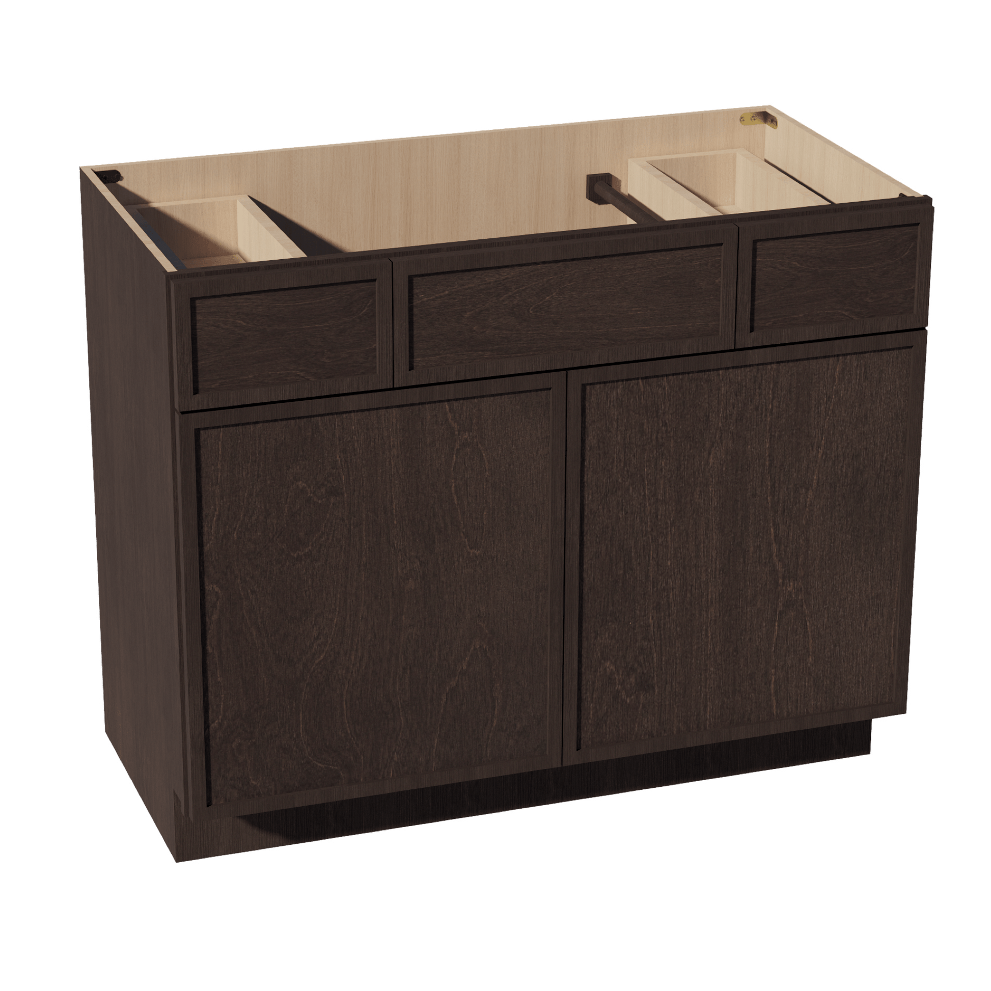 SM - VSD4221: Mocha Brown Slim Shaker 42"W x 34 - 1/2"H x 21"D 2 Doors, 2 Drawers & 1 False Drawer Centered Vanity Sink Base Cabinets - NextCabinets