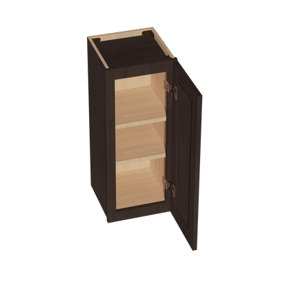SM - W1230: Mocha Brown Slim Shaker 12"W x 30"H 1 Door & 2 Shelves Standard Wall Cabinet - NextCabinets