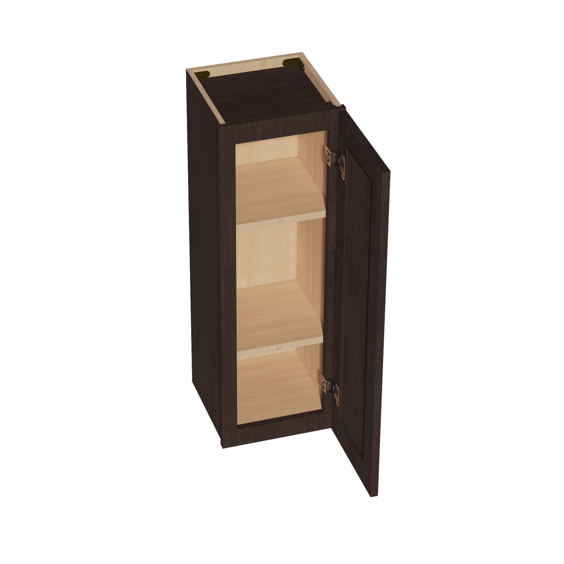 SM - W1236: Mocha Brown Slim Shaker 12"W x 36"H 1 Door & 2 Shelves Standard Wall Cabinet - NextCabinets