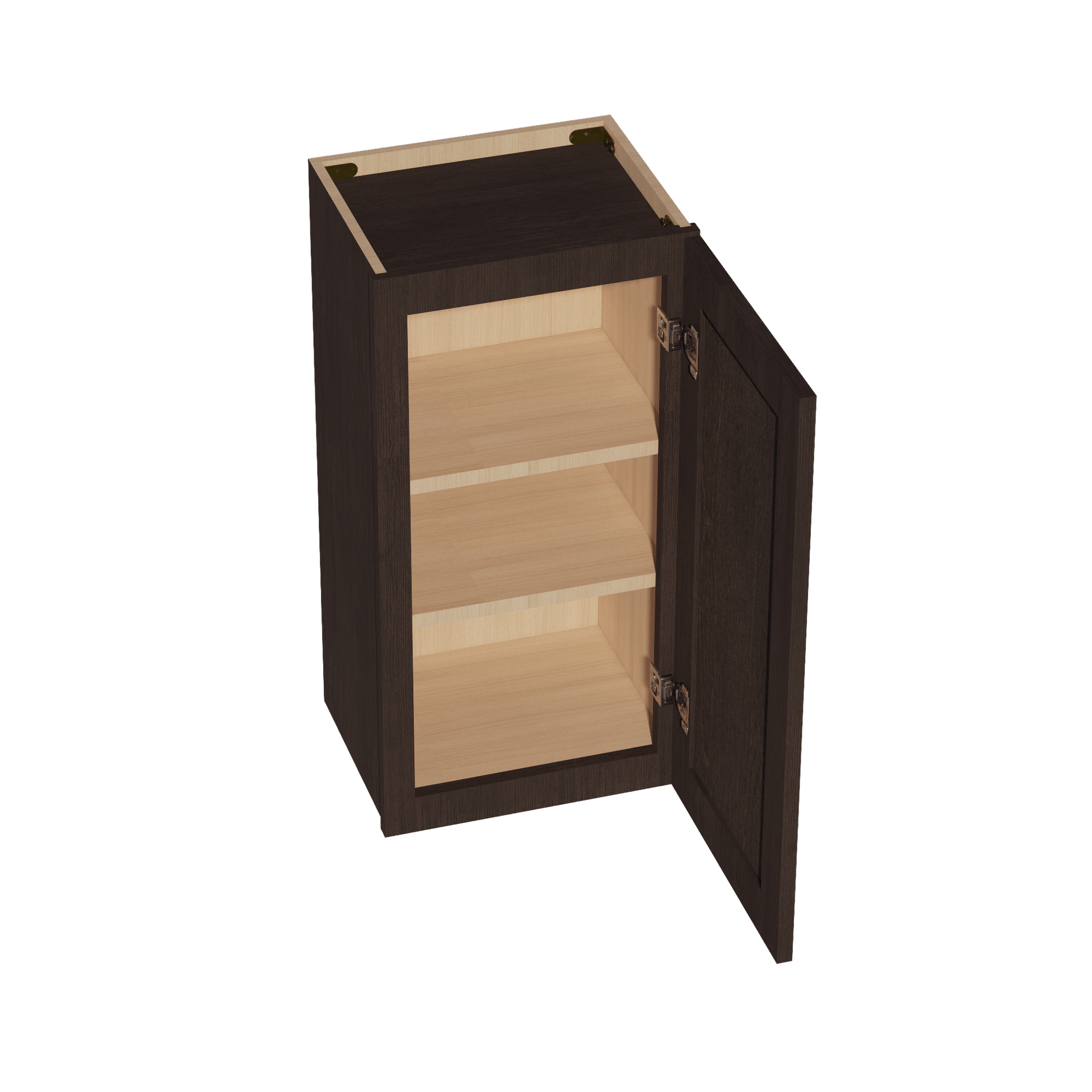 SM - W1530: Mocha Brown Slim Shaker 15"W x 30"H 1 Door & 2 Shelves Standard Wall Cabinet - NextCabinets