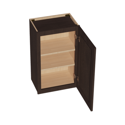 SM - W1830: Mocha Brown Slim Shaker 18"W x 30"H 1 Door & 2 Shelves Standard Wall Cabinet - NextCabinets