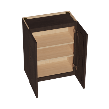 SM - W2430: Mocha Brown Slim Shaker 24"W x 30"H 2 Doors & 2 Shelves Standard Wall Cabinet - NextCabinets