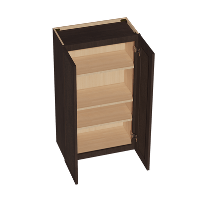 SM - W2442: Mocha Brown Slim Shaker 24"W x 42"H 2 Doors & 3 Shelves Standard Wall Cabinet - NextCabinets