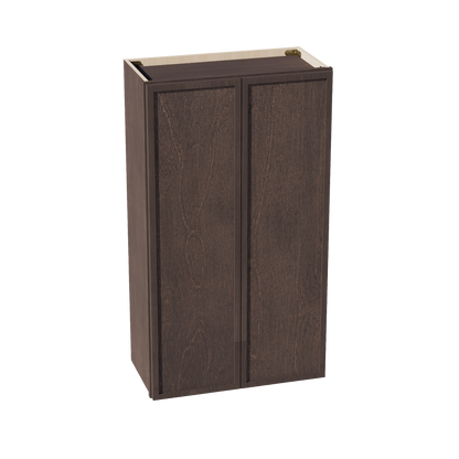 SM - W2442: Mocha Brown Slim Shaker 24"W x 42"H 2 Doors & 3 Shelves Standard Wall Cabinet - NextCabinets