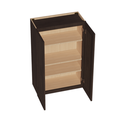 SM - W2742: Mocha Brown Slim Shaker 27"W x 42"H 2 Doors & 3 Shelves Standard Wall Cabinet - NextCabinets