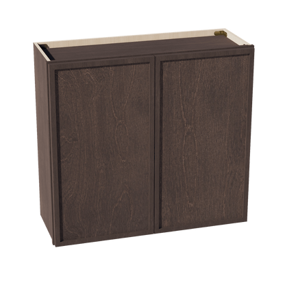 SM - W3330: Mocha Brown Slim Shaker 33"W x 30"H 2 Doors & 2 Shelves Standard Wall Cabinet - NextCabinets