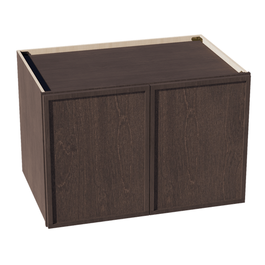 SM - W362424: Mocha Brown Slim Shaker 36"W x 24"H x 24"D 2 Doors & 1 Shelf Standard Bridge Wall Cabinet - NextCabinets