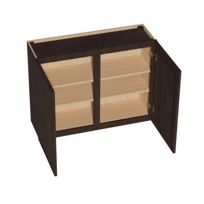 SM - W3930: Mocha Brown Slim Shaker 39"W x 30"H 2 Doors & 2 Shelves Standard Wall Cabinet - NextCabinets