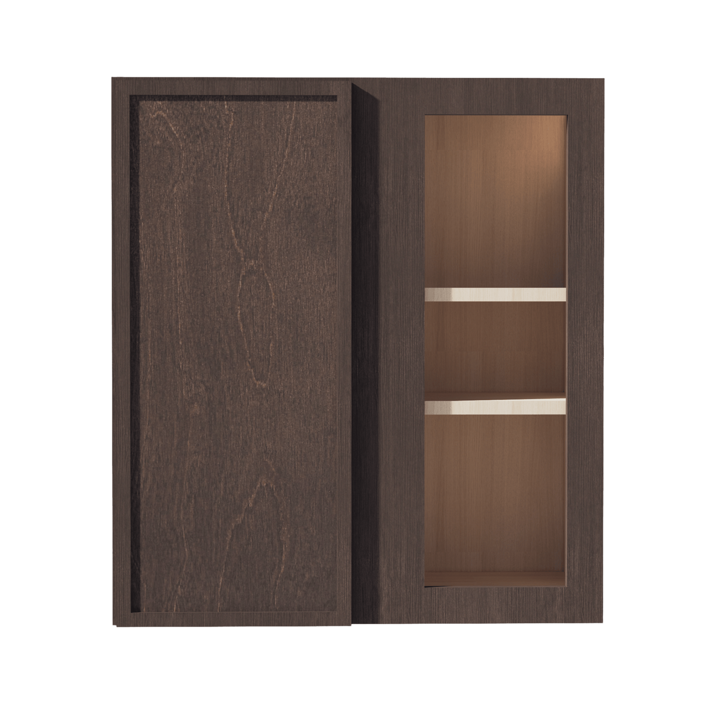 SM - WBC2730: Mocha Brown Slim Shaker 27"W x 30"H 1 Door & 2 Shelves Wall Blind Corner Cabinets - NextCabinets