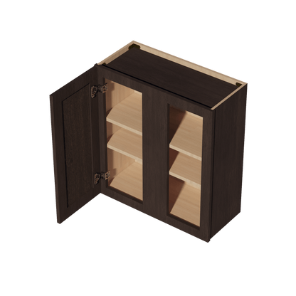 SM - WBC2730: Mocha Brown Slim Shaker 27"W x 30"H 1 Door & 2 Shelves Wall Blind Corner Cabinets - NextCabinets