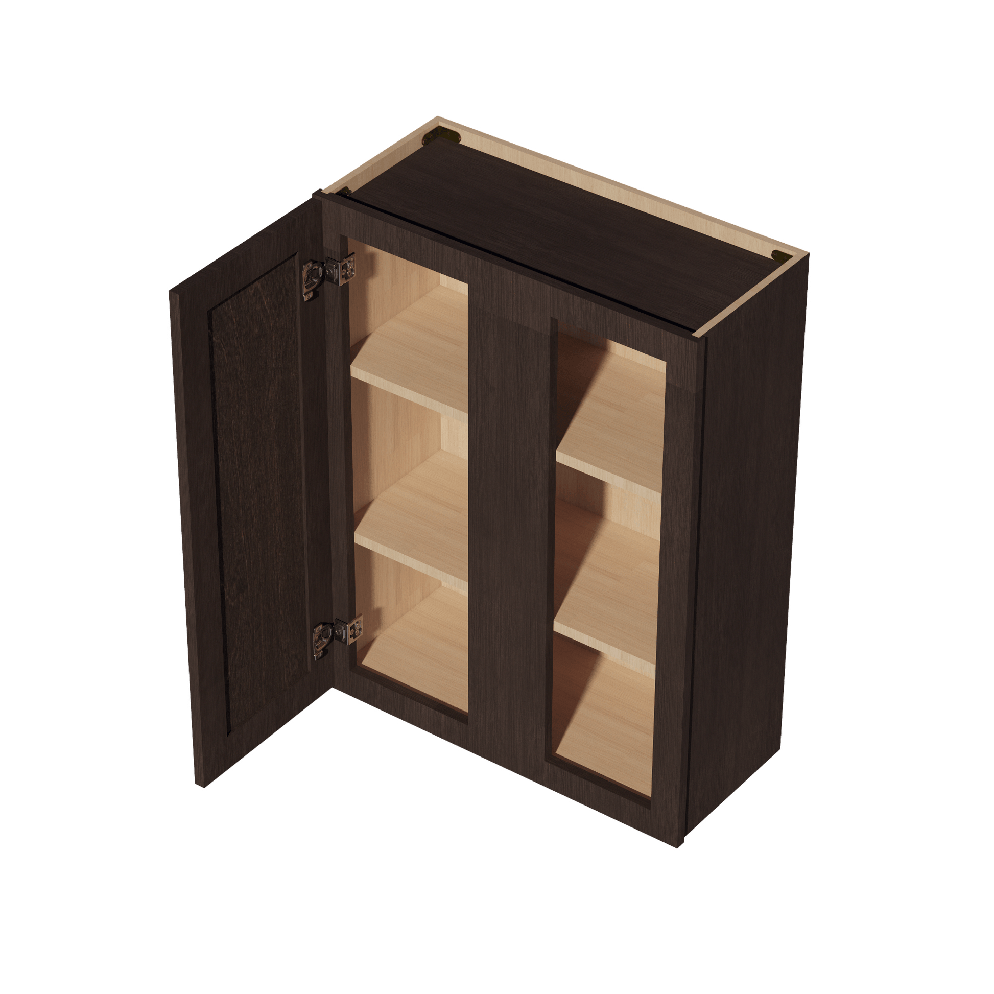 SM - WBC2736: Mocha Brown Slim Shaker 27"W x 36"H 1 Door & 2 Shelves Wall Blind Corner Cabinets - NextCabinets