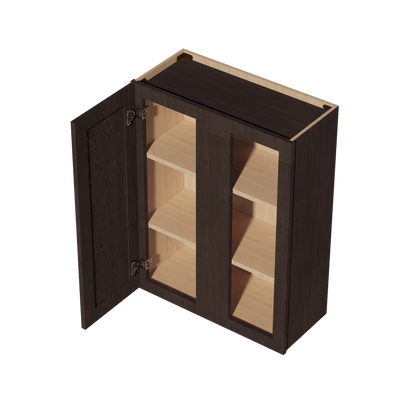 SM - WBC2736: Mocha Brown Slim Shaker 27"W x 36"H 1 Door & 2 Shelves Wall Blind Corner Cabinets - NextCabinets