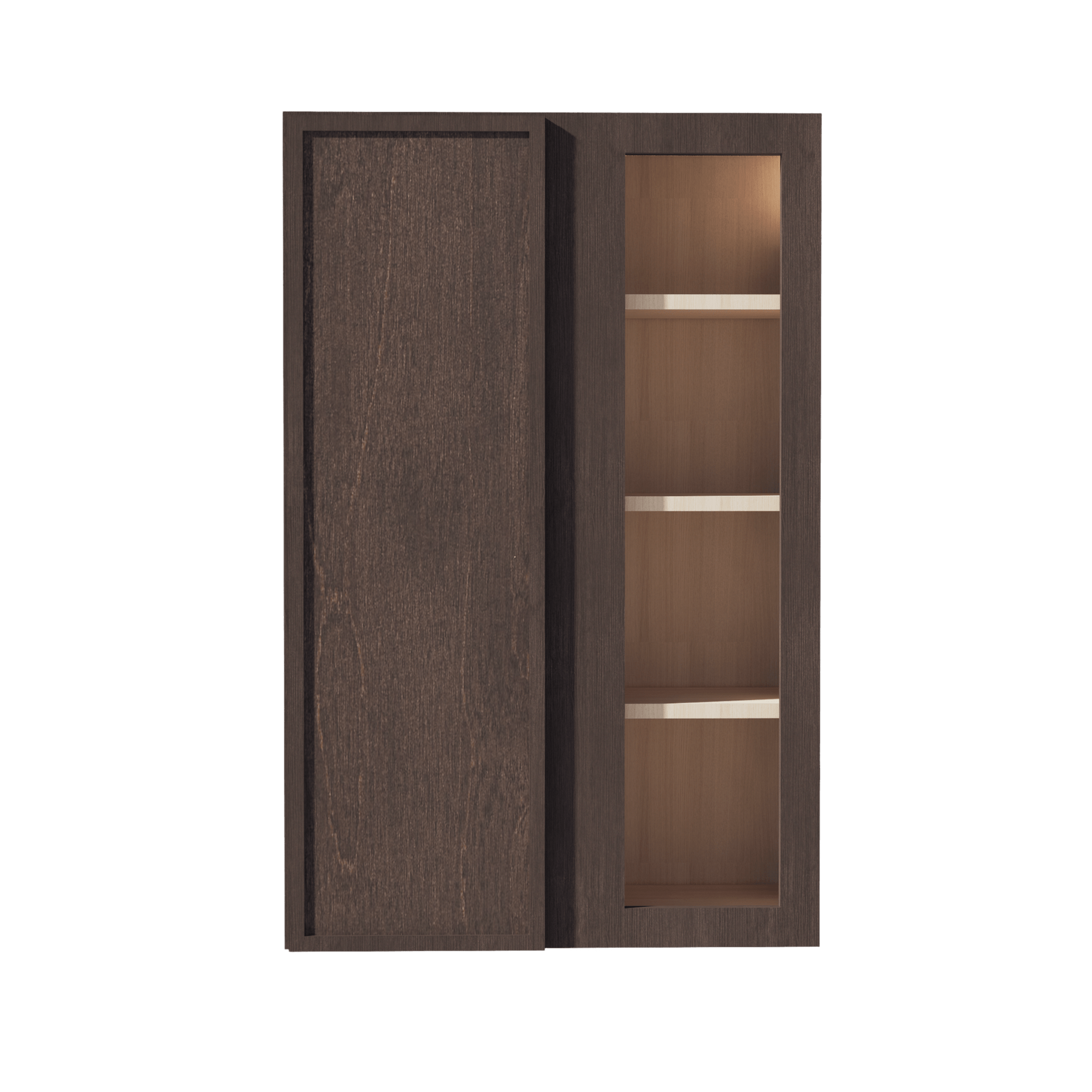SM - WBC2742: Mocha Brown Slim Shaker 27"W x 42"H 1 Door & 2 Shelves Wall Blind Corner Cabinets - NextCabinets