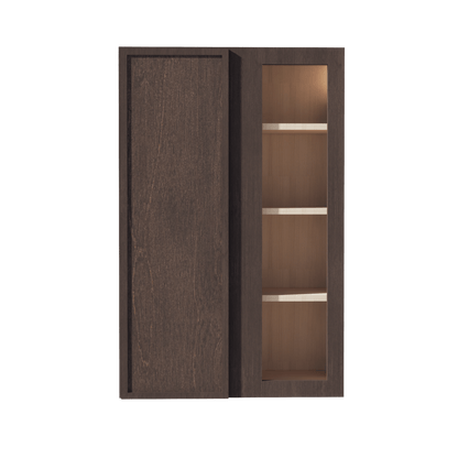 SM - WBC2742: Mocha Brown Slim Shaker 27"W x 42"H 1 Door & 2 Shelves Wall Blind Corner Cabinets - NextCabinets
