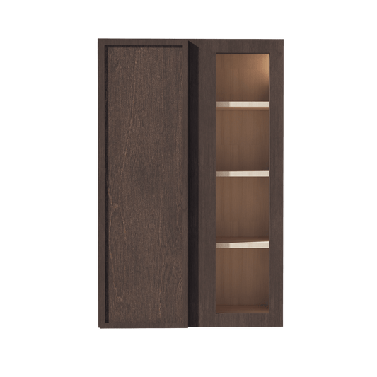 SM - WBC2742: Mocha Brown Slim Shaker 27"W x 42"H 1 Door & 2 Shelves Wall Blind Corner Cabinets - NextCabinets