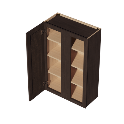 SM - WBC2742: Mocha Brown Slim Shaker 27"W x 42"H 1 Door & 2 Shelves Wall Blind Corner Cabinets - NextCabinets