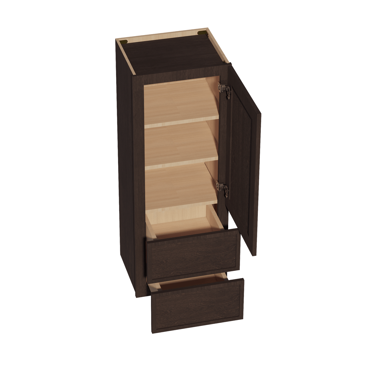 SM - WD1848: Mocha Brown Slim Shaker 18"W x 48"H 1 Door & 2 Drawers Special Wall Cabinet - NextCabinets