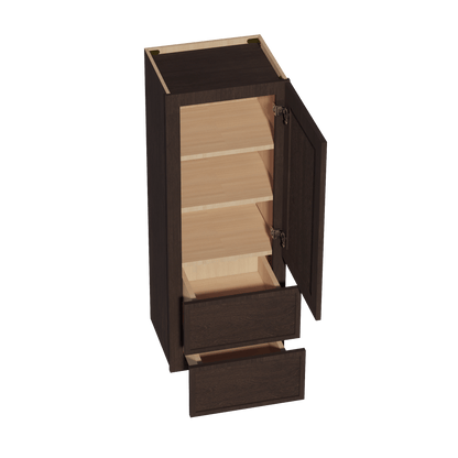 SM - WD1848: Mocha Brown Slim Shaker 18"W x 48"H 1 Door & 2 Drawers Special Wall Cabinet - NextCabinets