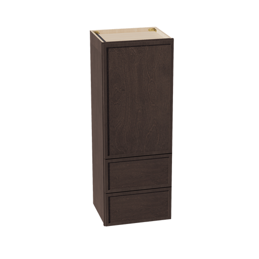 SM - WD1848: Mocha Brown Slim Shaker 18"W x 48"H 1 Door & 2 Drawers Special Wall Cabinet - NextCabinets