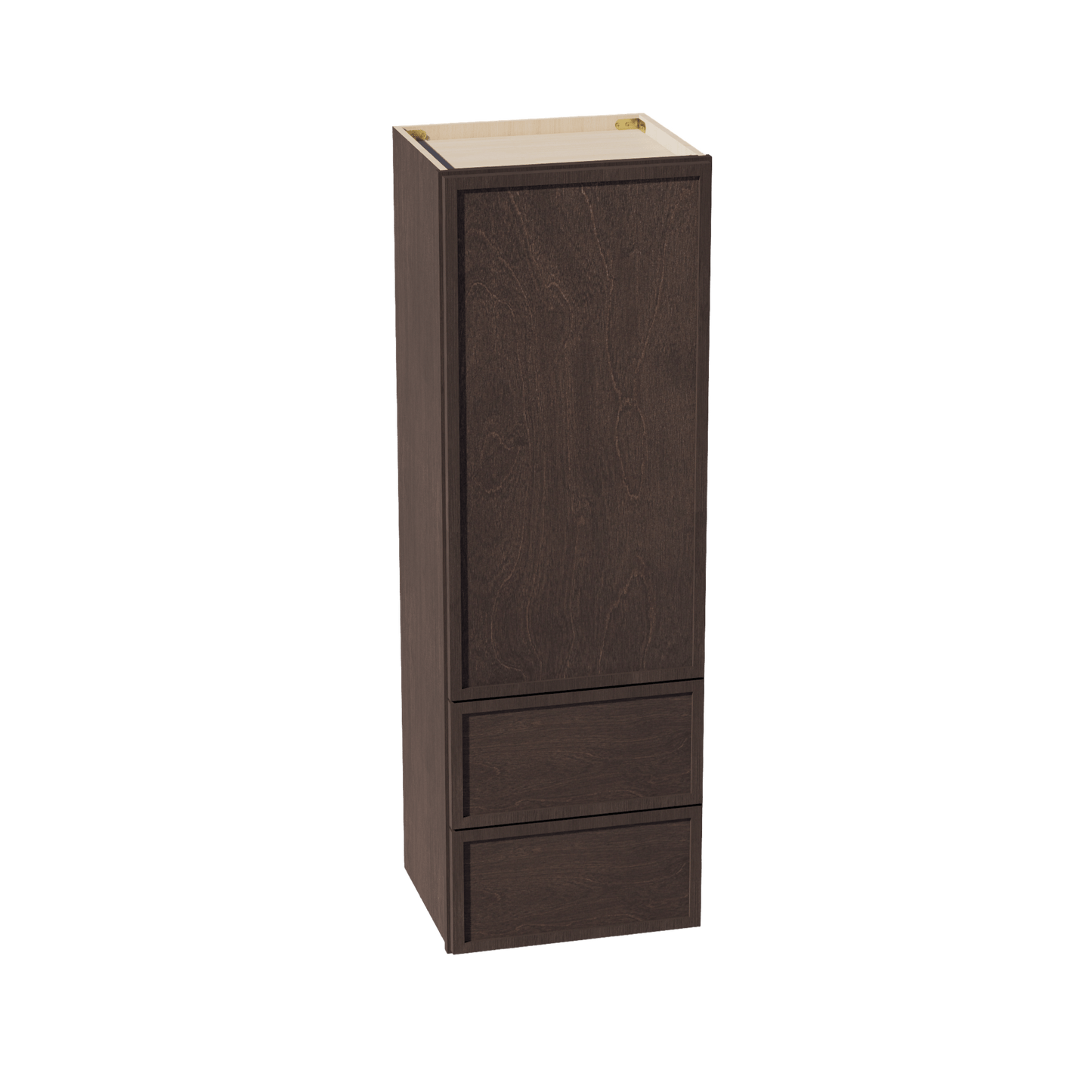 SM - WD1854: Mocha Brown Slim Shaker 18"W x 54"H 1 Door & 2 Drawers Special Wall Cabinet - NextCabinets