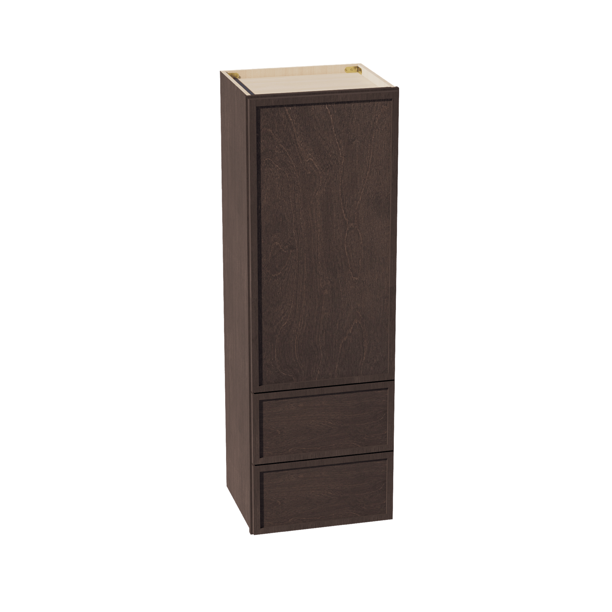 SM - WD1854: Mocha Brown Slim Shaker 18"W x 54"H 1 Door & 2 Drawers Special Wall Cabinet - NextCabinets