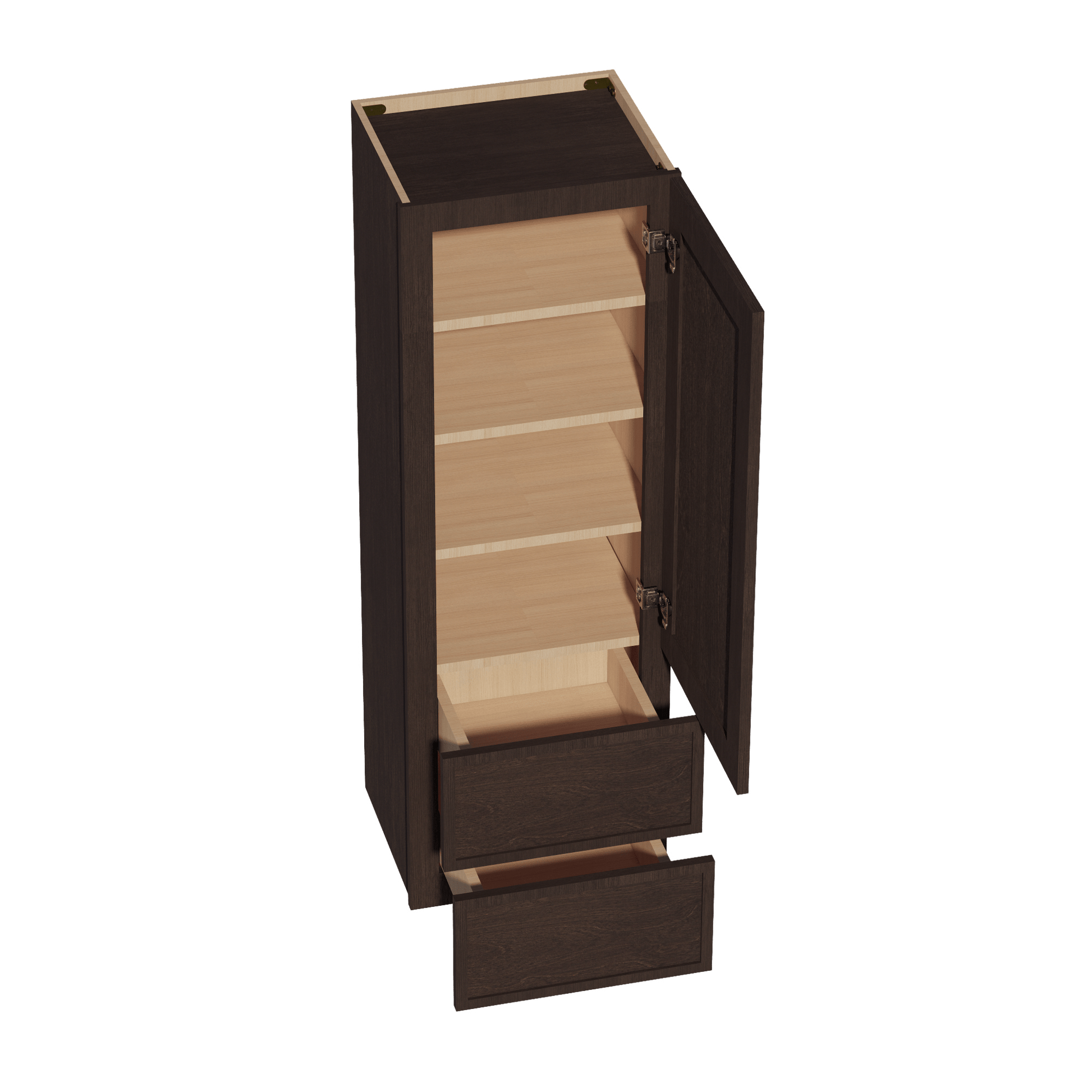 SM - WD1854: Mocha Brown Slim Shaker 18"W x 54"H 1 Door & 2 Drawers Special Wall Cabinet - NextCabinets