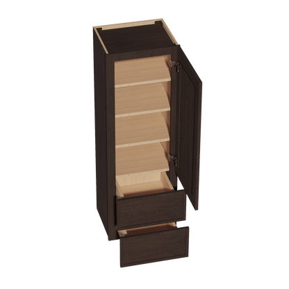 SM - WD1854: Mocha Brown Slim Shaker 18"W x 54"H 1 Door & 2 Drawers Special Wall Cabinet - NextCabinets