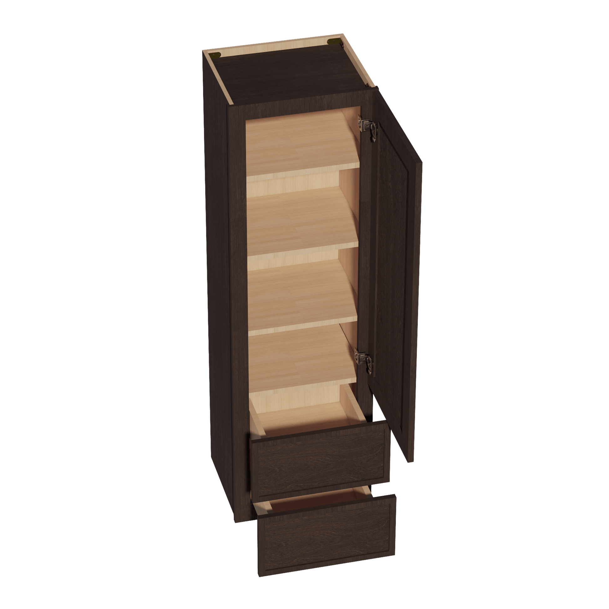 SM - WD1860: Mocha Brown Slim Shaker 18"W x 60"H 1 Door & 2 Drawers Special Wall Cabinet - NextCabinets