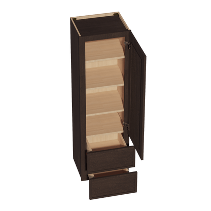 SM - WD1860: Mocha Brown Slim Shaker 18"W x 60"H 1 Door & 2 Drawers Special Wall Cabinet - NextCabinets
